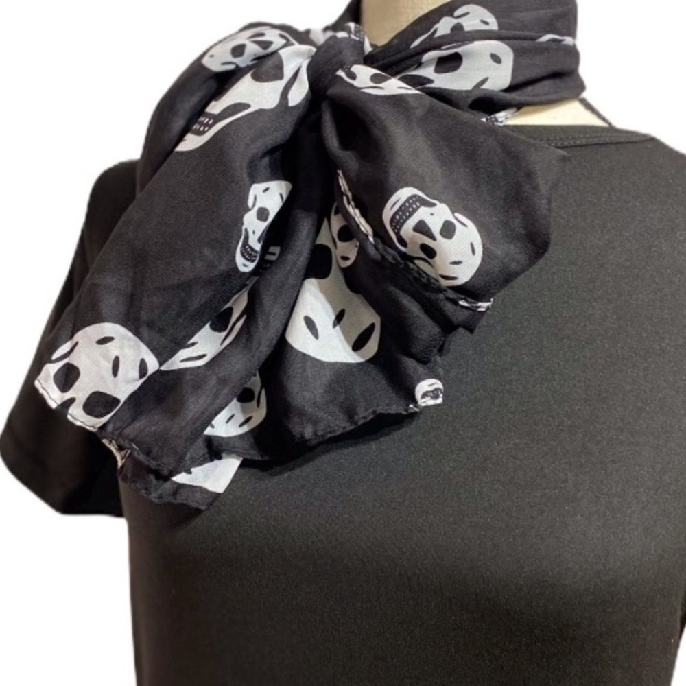 Black White Skulls Long Lightweight Scarf Headband Head Wrap Neck Wrap NEW